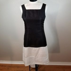 Black beige white block dress